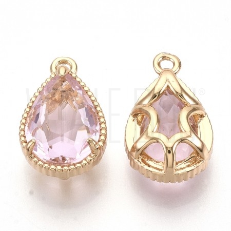 Pendente Gota latão com banho dourado  19x12mm - CRISTAL ROSA