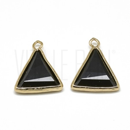 Pendente Triângulo 21.5x18mm- Latão com banho dourado - CRISTAL FACETADO PRETO