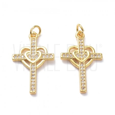 Pendente Cruz 25x15.5mm - Latão banhado a ouro com Zircónia 