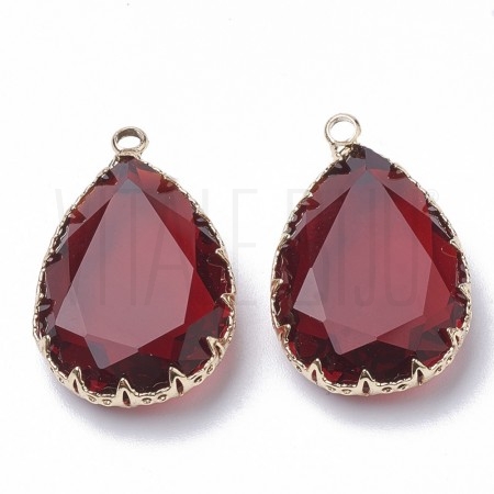 Pendente Gota Borda Dourada Cristal 30x19mm - VERMELHO