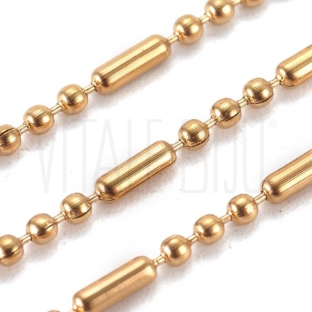 Corrente Tubo 5x1.5mm e bolinhas - Aço Inox Dourado