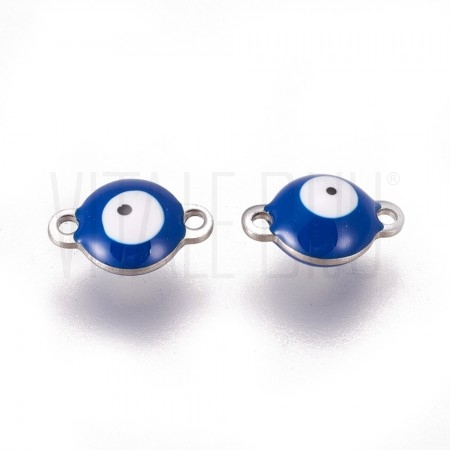 Entremeio Olho Turco 6x10mm - Azul Escuro e Prateado - Aço Inox