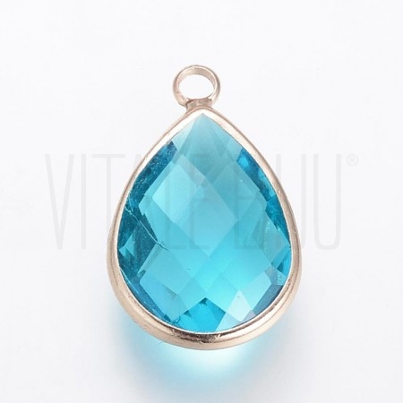 Pendente Gota 14x8mm Borda Dourada - Azul Celeste