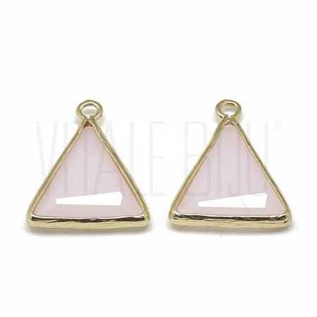 Pendente Triângulo 21.5x18mm- Latão com banho dourado - CRISTAL FACETADO ROSA