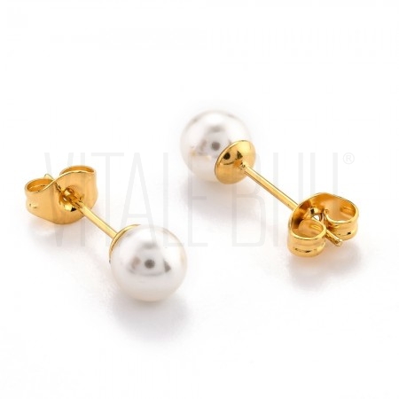 Brinco com pérola 6mm - Aço Inox Dourado Brinco com pérola 6mm - Aço Inox Dourado