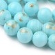 Fiada Contas +/-8mm -  Jade Mashan com Detalhes Dourados - AZUL CÉU