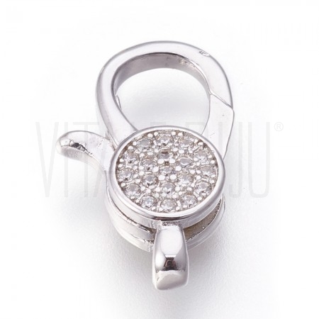 Fecho Mosquetão 18.5x12mm - Latão banhado a platinum com Zircónias Fecho Mosquetão 18.5x12mm - Latão banhado a platinum com Zircónias