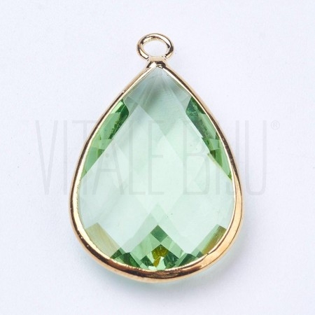 Pendente Gota 18x11mm Borda Dourada - Verde