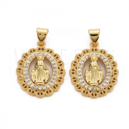 Pendente Nossa Senhora 21x17mm - Latão banhado a ouro 16K com Zircónias 