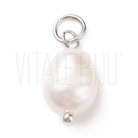 Pendente Pérola de Rio Natural +/- 14x8mm - Aço Inox Pendente Pérola de Rio Natural +/- 14x8mm - Aço Inox