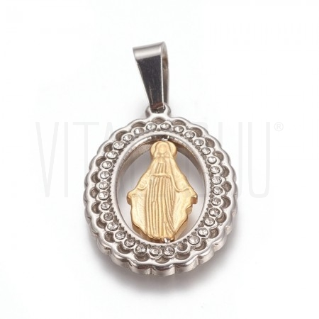 Pendente Nossa Senhora 25x17.5mm c/ Zircónias - Aço inox Dourado/Prateado