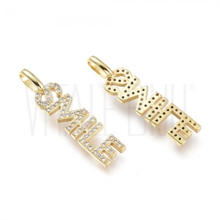 Pendente Smile 29x7mm - Latão Banhado a Ouro com Zircónias