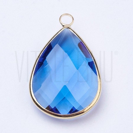 Pendente Gota 18x11mm Borda Dourada - Azul Royal