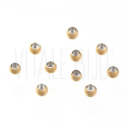 Pack 10 Contas 3mm  furo: 1.8mm - Aço Inox Dourado