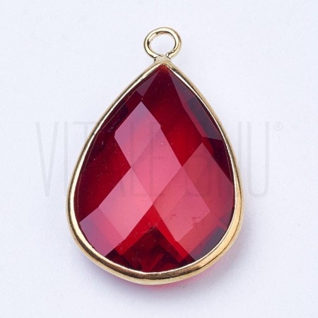 Pendente Gota 18x11mm Borda Dourada - Vermelho