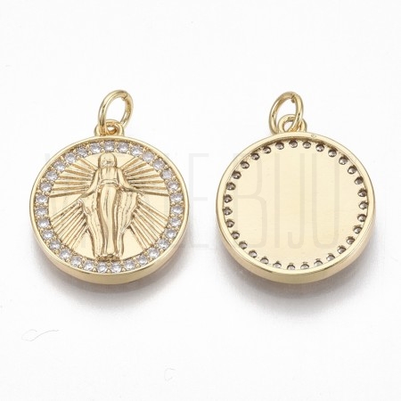 Pendente Nossa Senhora 16mm - Latão banhado a ouro 18K com Zircónias 