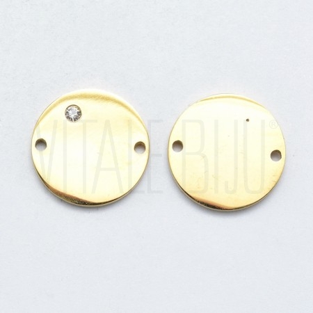 Medalha Lisa 15mm - Aço Inox Dourado com Zircónia