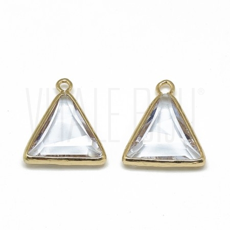 Pendente Triângulo 21.5x18mm- Latão com banho dourado - CRISTAL FACETADO TRANSPARENTE