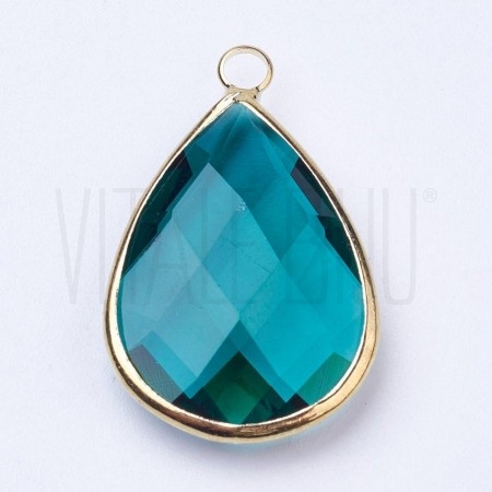 Pendente Gota 18x11mm Borda Dourada - Azul