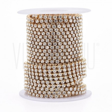 Corrente strass - 3mm - Aço inox - 50cm - DOURADO