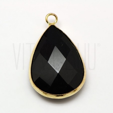 Pendente Gota 18x11mm Borda Dourada - Preto