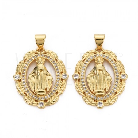 Pendente Nossa Senhora 25x21mm - Latão banhado a ouro 16K com Zircónias 