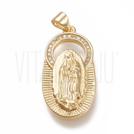 Pendente Nossa Senhora de Guadalupe 29x14.5mm - Latão banhado a ouro 18K com zircónias