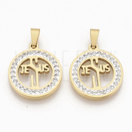 Pendente "Jesus" com zircónias 20x22.5mm - Aço Inox Dourado