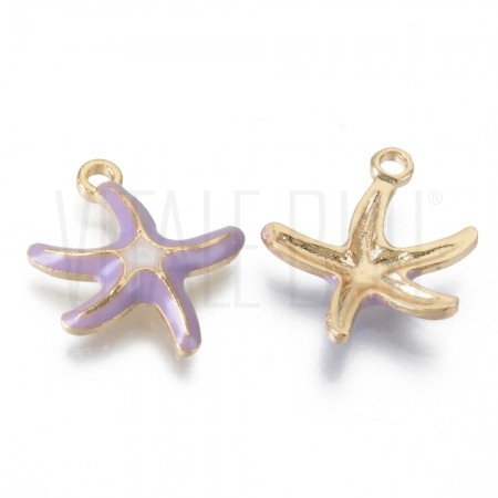 Pendente Estrela do mar 19.5x17.5mm - Latão com banho dourado e verniz  - LAVANDA e BEGE