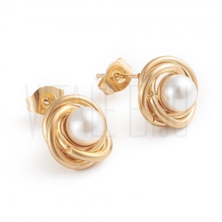 Brinco Ornamentos c/ Pérola 11mm - Aço Inox Dourado