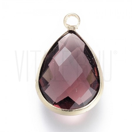 Pendente Gota 14x8mm Borda Dourada - Roxo