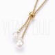 Conjunto Fio Ajustável Elo Quadrado 1.5mm e Brincos Pérola - Aço Inox Dourado com Pérolas