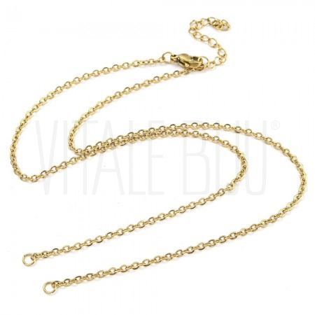 Fio Semi Pronto Elo Oval Achatado 2mm c/ Extensão - Aço Inox Dourado Fio Semi Pronto Elo Oval Achatado 2mm c/ Extensão - Aço Inox Dourado