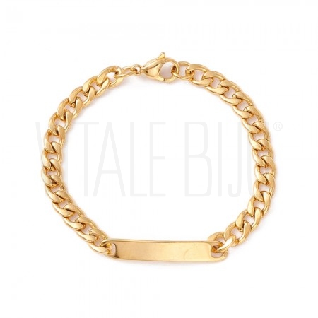 Pulseira Grumet com Barra Lisa em Aço Inoxidável 304 Dourado 16cm