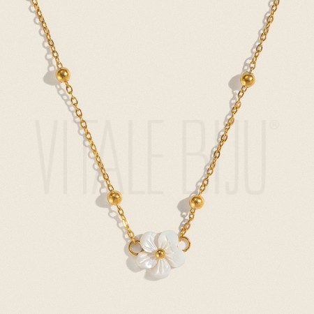 Colar Flor Lapidada em Madrepé...