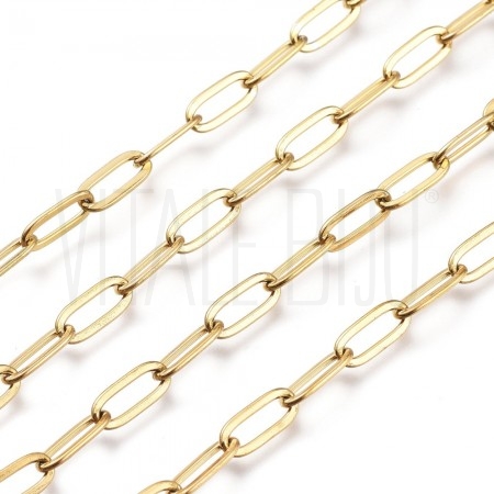 Corrente Paperclip 9x4mm - Aço Inox Dourado