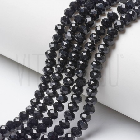 Fiada de Contas de Cristal Preto Rondelle Facetada 6x5mm Fiada de Contas de Cristal Preto Rondelle Facetada 6x5mm