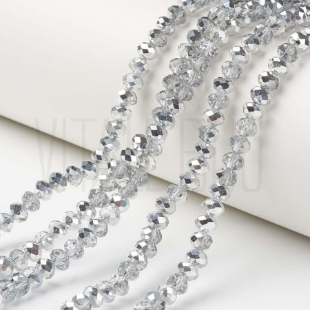 Fiada de Contas de Cristal Transparente e Prata Rondelle Facetada 3x2mm