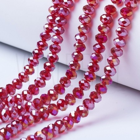 Fiada de Contas de Cristal Vermelho Tijolo AB Rondelle Facetada 4x3mm