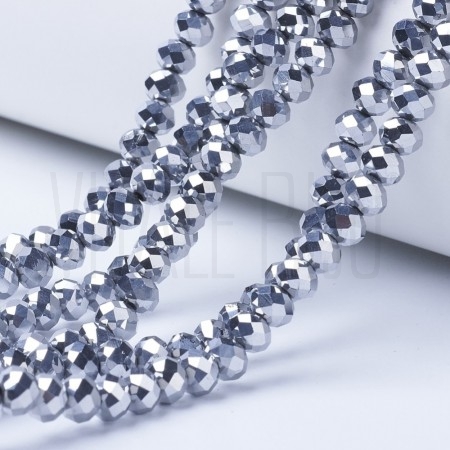 Fiada de Contas de Cristal Prata Platina Rondelle Facetada 4x3mm Fiada de Contas de Cristal Prata Platina Rondelle Facetada 4x3mm