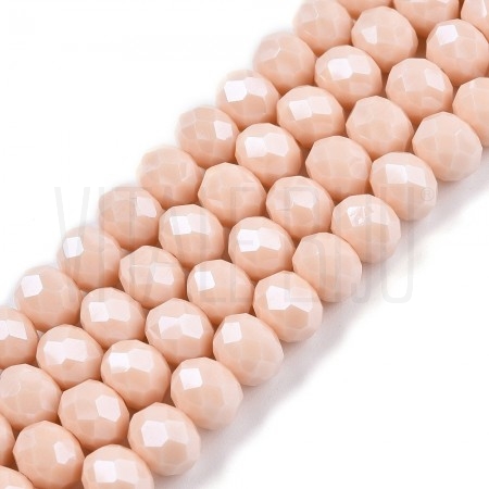 Fiada de Contas de Cristal Rosa Baunilha Nacarado Rondelle Facetada 8x6mm 57 a 59 Contas