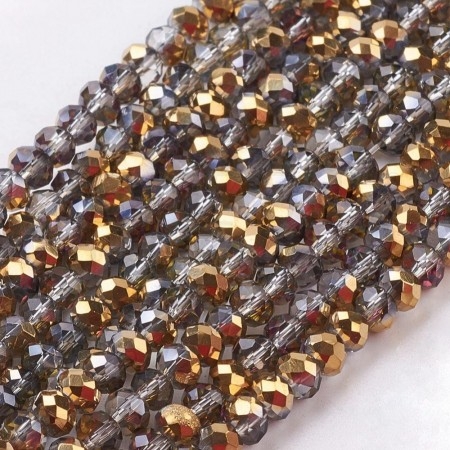 Fiada de Contas de Cristal Dourado e Fumê Rondelle Facetada 3x2mm