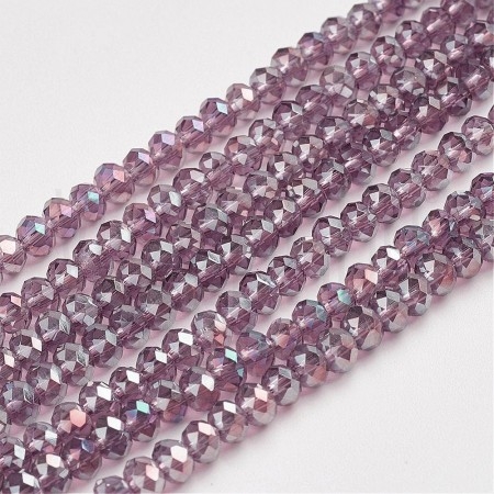 Fiada de Contas de Cristal Roxo Médio AB Rondelle Facetada 3,5x2mm