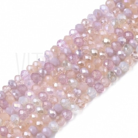 Fiada de Contas de Cristal Rosa AB Rondelle Facetada 3x2,5mm