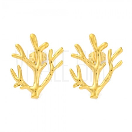 Base de Brinco Ramo de Árvore 25x20mm em Aço Inoxidável 304 Ouro 18K