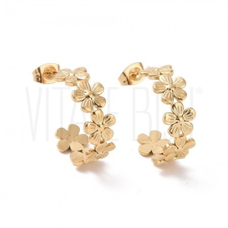 Brincos Meia Flor 20mm - Aço Inoxidável 304 Dourado 