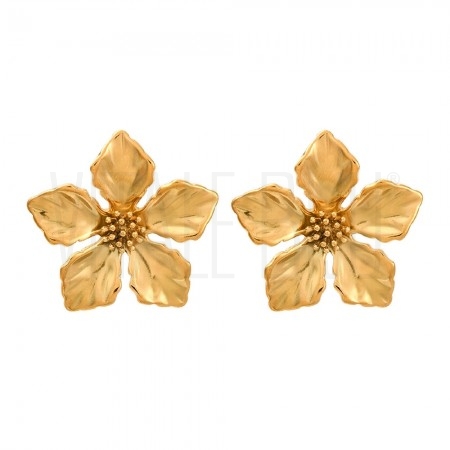 Brincos de Pino Flor em Aço Inoxidável 304 Banho Ouro 18K 32,5x34mm Brincos de Pino Flor em Aço Inoxidável 304 Banho Ouro 18K 32,5x34mm