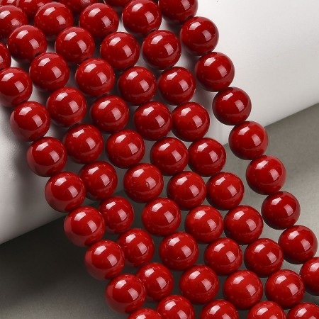 Fiada Contas +/- 8mm Pedra JADE MASHAN - VERMELHO