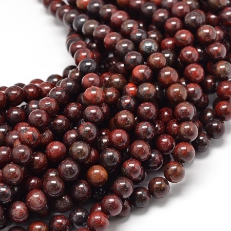 Fiada de Contas de Jaspe Brechado Natural Vermelho Escuro 8mm Redondas 48 Contas