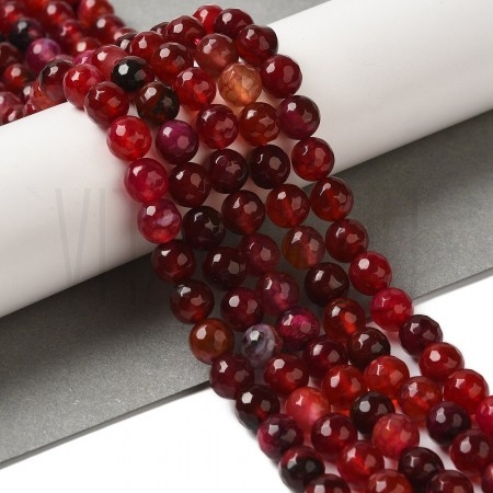 Fiada de Contas Ágata Veias de Dragão Vermelho Escuro Facetada 8mm 48 Contas